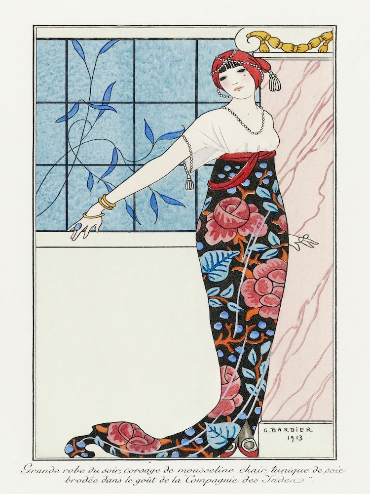 Costumes Parisiens Grande Robe Du Soir From Journal Des Dames Et Des Modes (1913), George Barbier