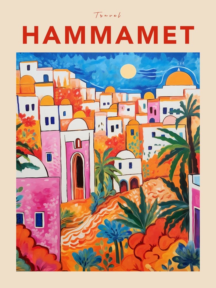 Hammamet Tunisia 4 Fauvist Travel Poster