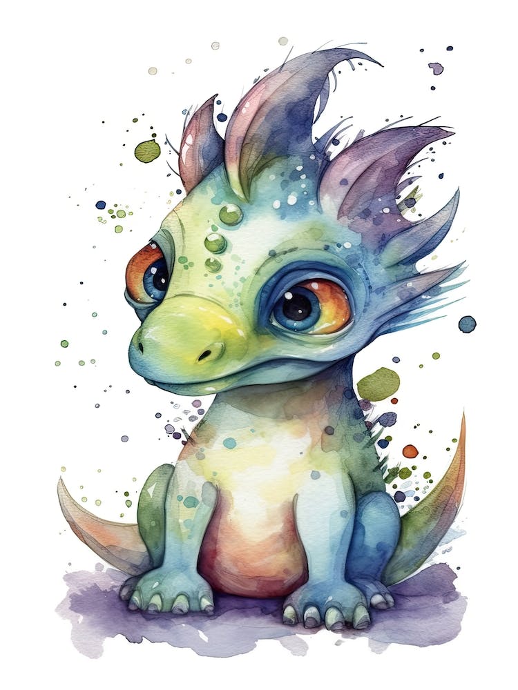 Alioramus Cute Dinosaur Watercolour 3