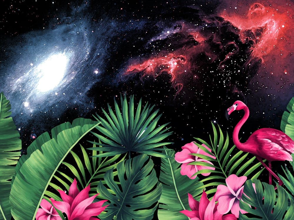 Tropical Synthwave Space Garden #15: Flamingo