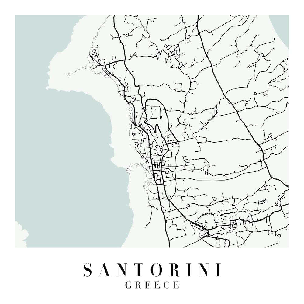 Santorini Greece Street Map Minimal Color Square