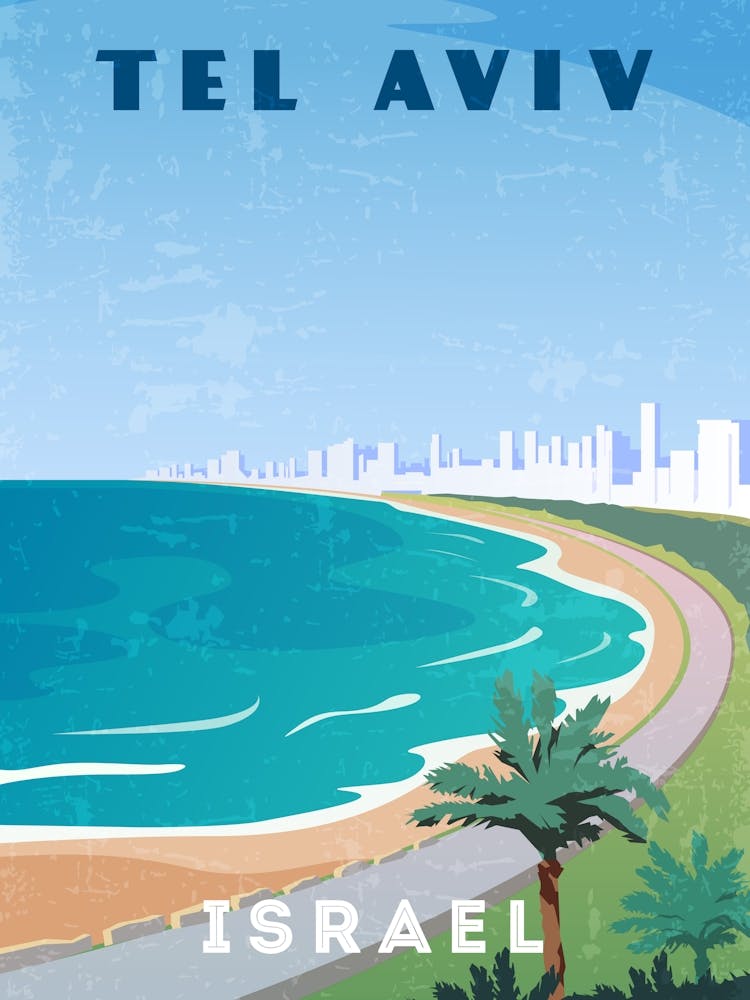 Tel Aviv, Israel — Retro travel minimalist poster