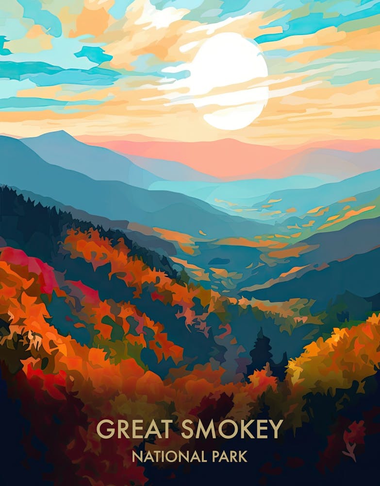 Great Smokey National Park Travel Poster Illustration Style 3