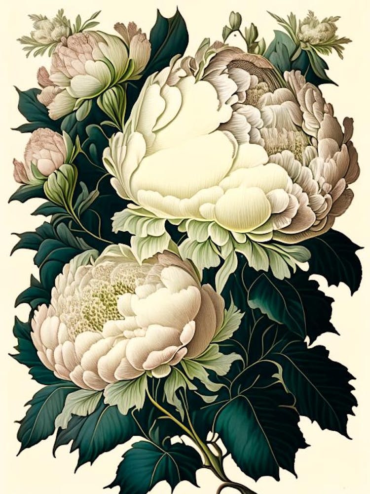Duchesse De Nemours Peonies Pink Vintage Botanical