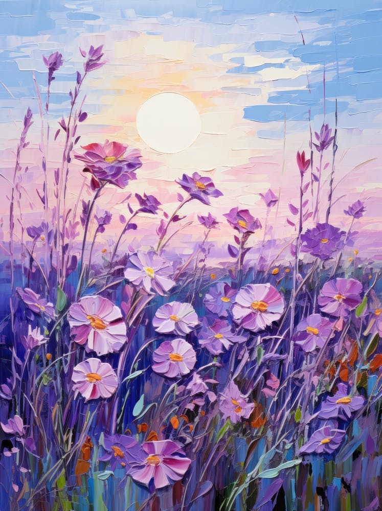 Cosmos Flowers At Sunset