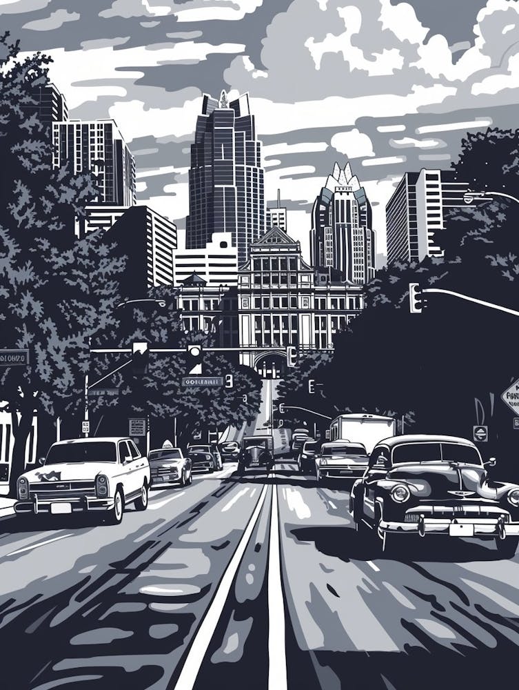 Duotone Illustration South Congress Avenue Austin Texas 3