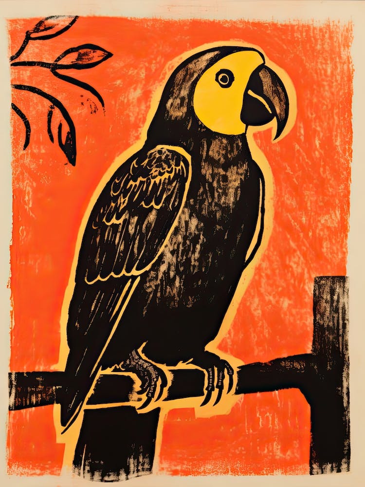 Parrot, Woodblock Animal  Drawing 4
