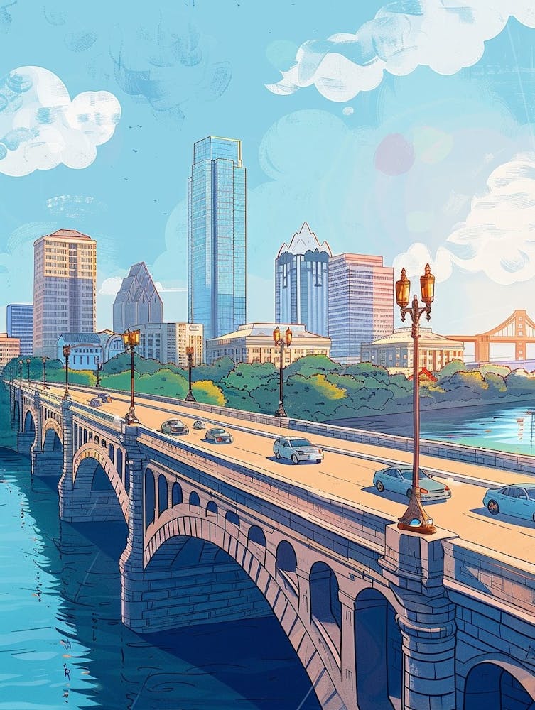 Storybook Illustration Congress Avenue Bridge Austin Texas 2