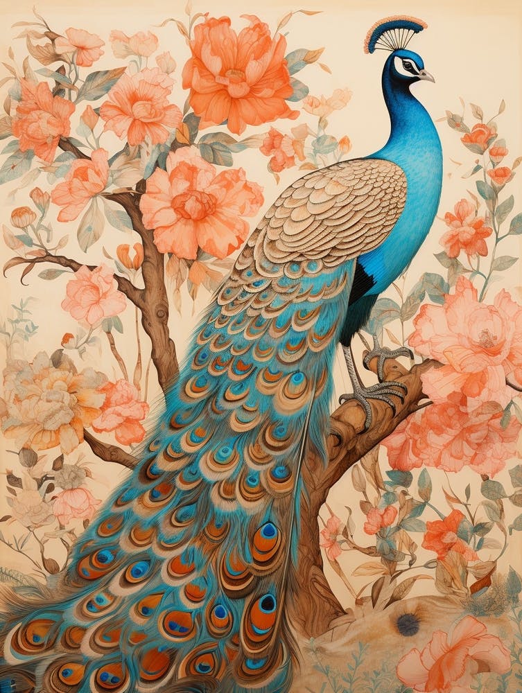 Peinture d'oiseau détaillée Paon 4