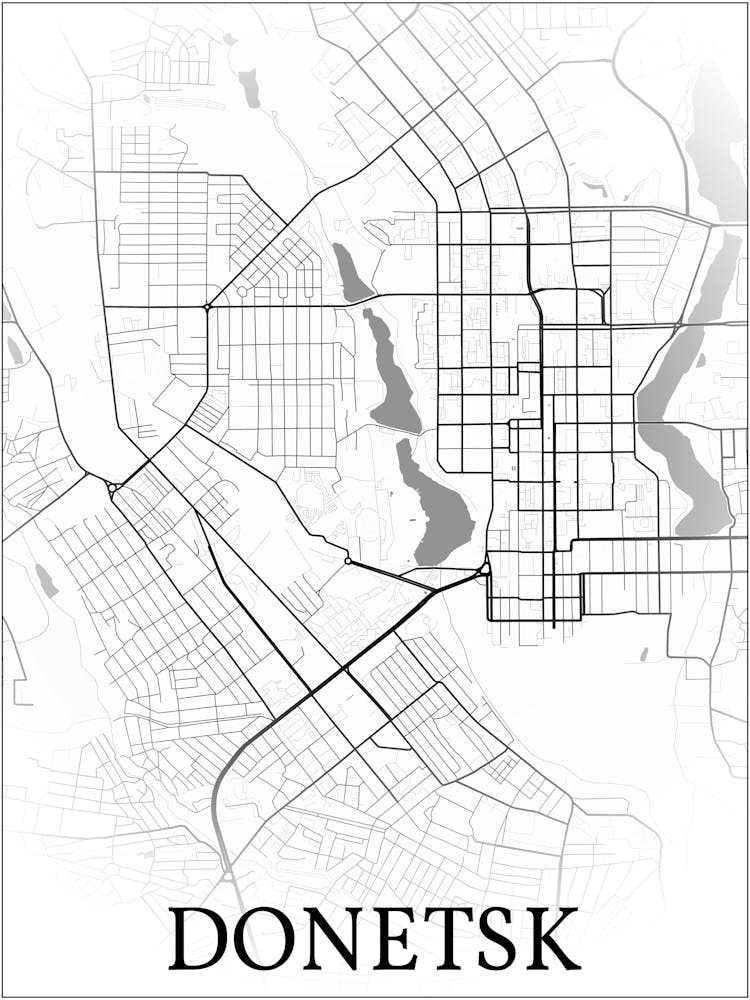 Donetsk, Ukraine, City Map, Black And White Fade Design