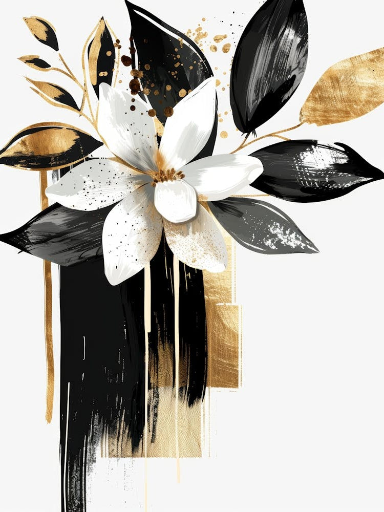 Black And Gold Floral Painting 4