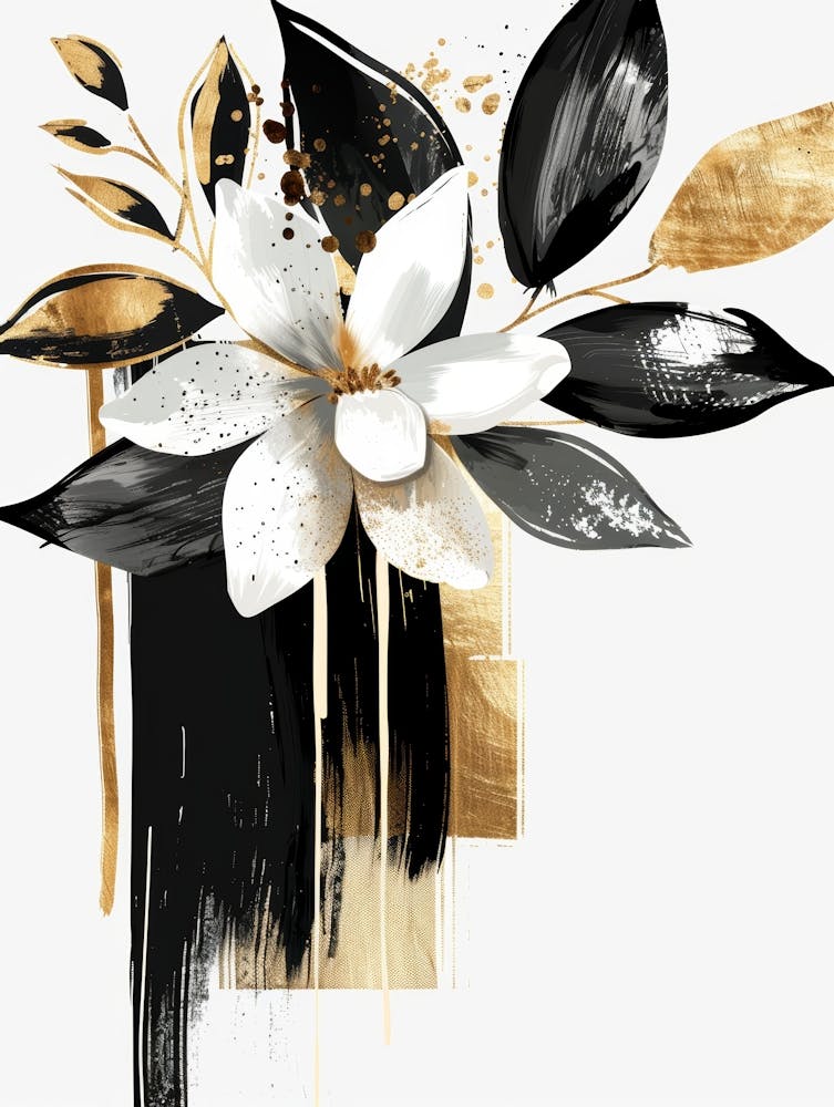 Black And Gold Floral Painting 4