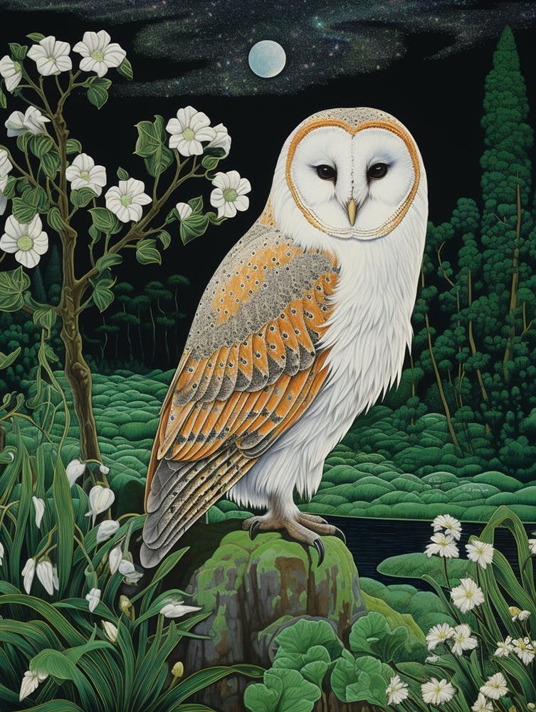 Ohara Koson Inspired Bird Painting Barn Owl 4