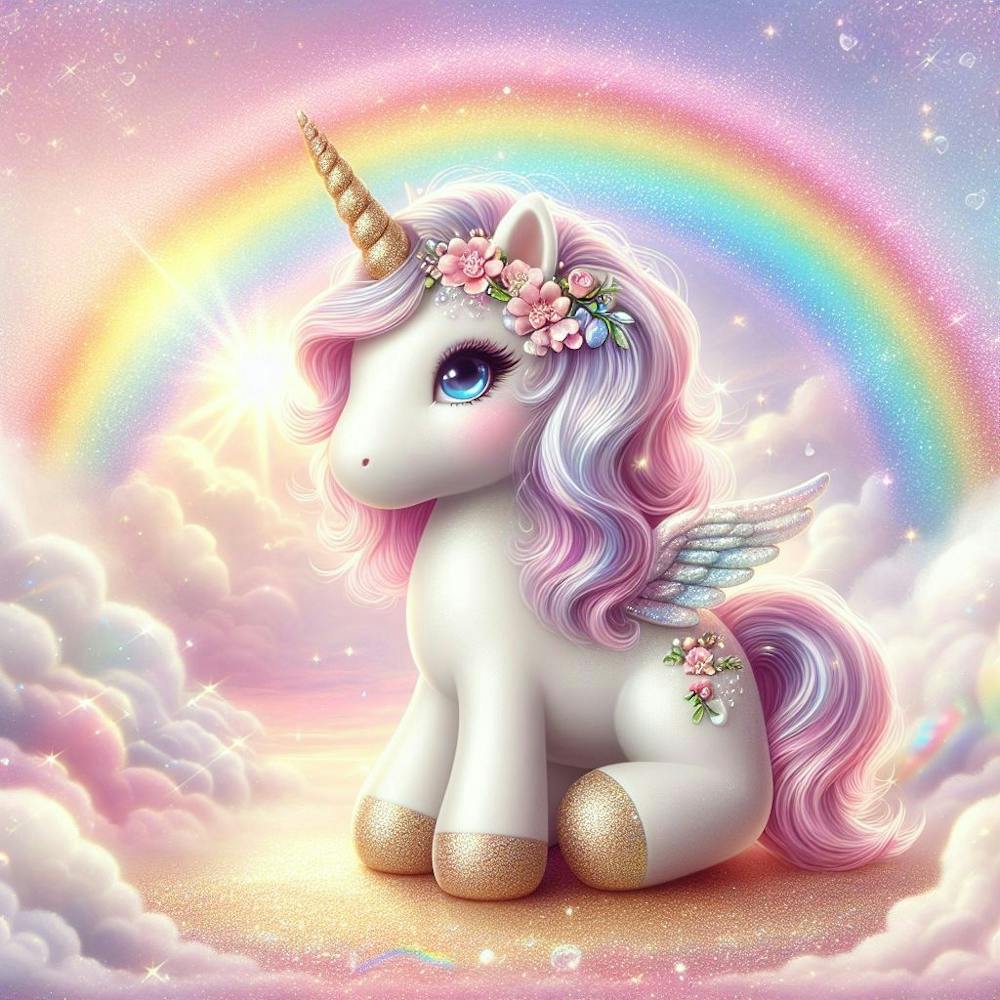 Unicorn 🦄 with a beautiful background, rainbow and Pink clouds