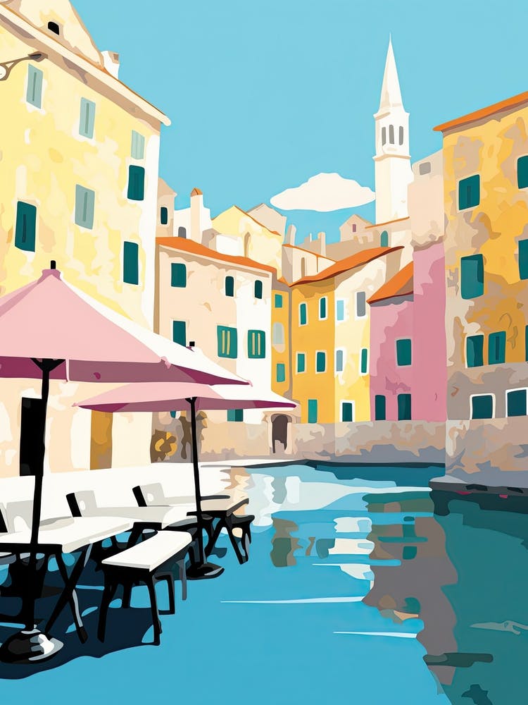Rovinj, Croatia, Flat Pastels Tones Illustration 4