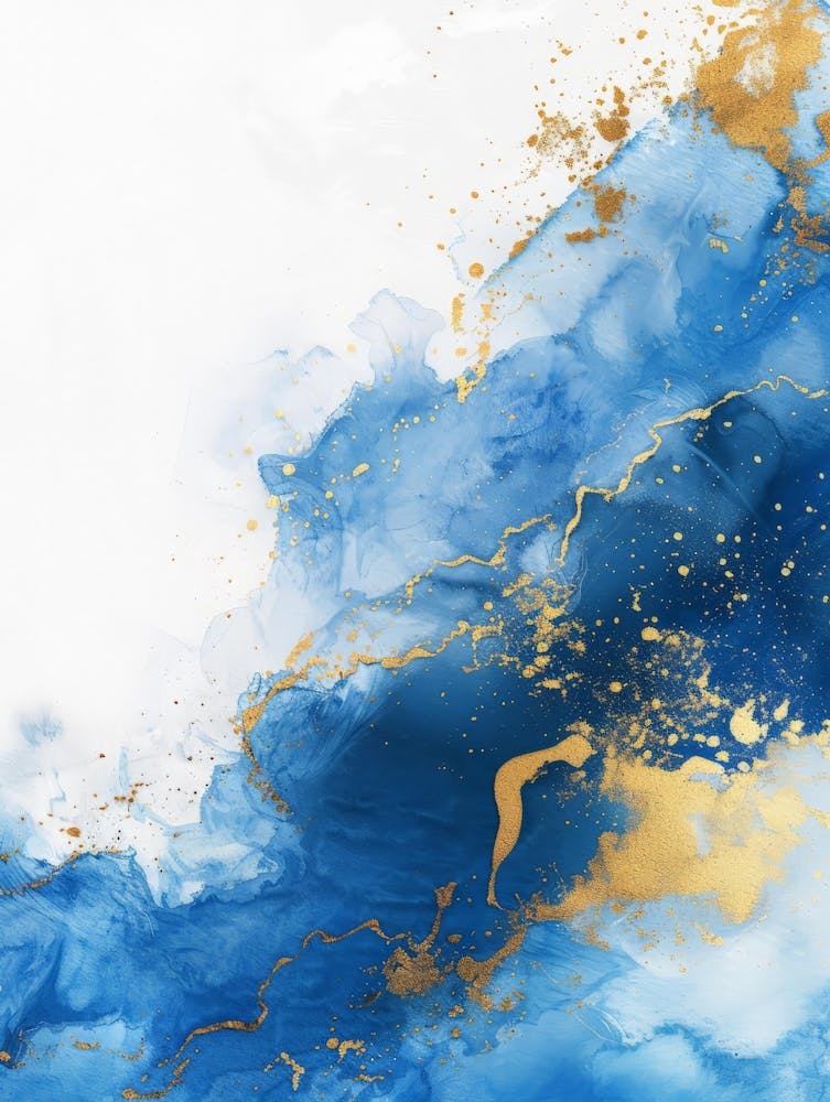 Abstract Blue And Gold Watercolor Painting