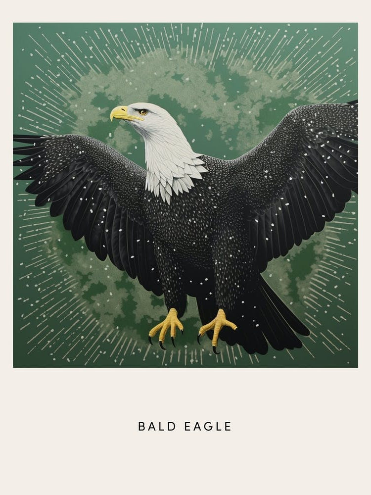 Ohara Koson Inspired Bird Painting Bald Eagle 2 Poster