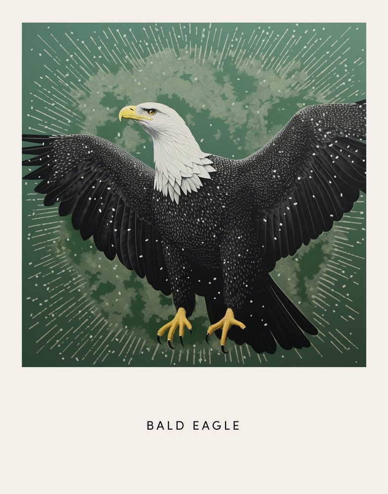 Ohara Koson Inspired Bird Painting Bald Eagle 2 Poster