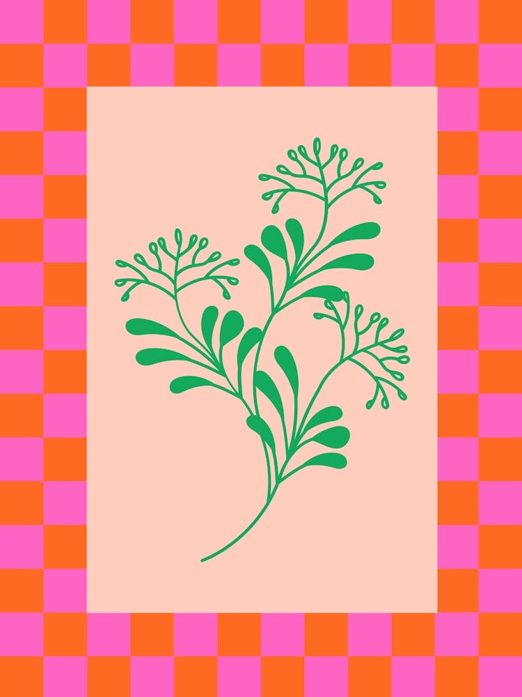 Modern Checkered Flower Poster Pink & Green 14