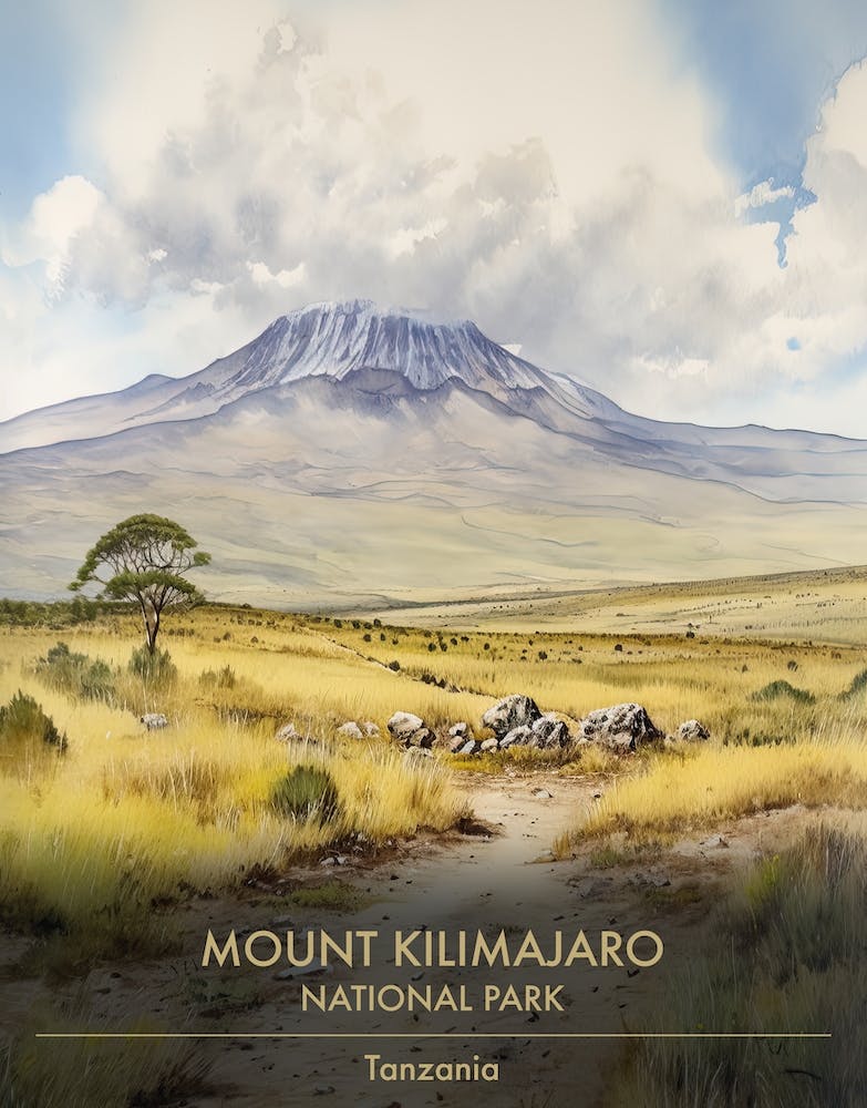 Mount Kilimajaro National Park Tanzania Watercolour 4