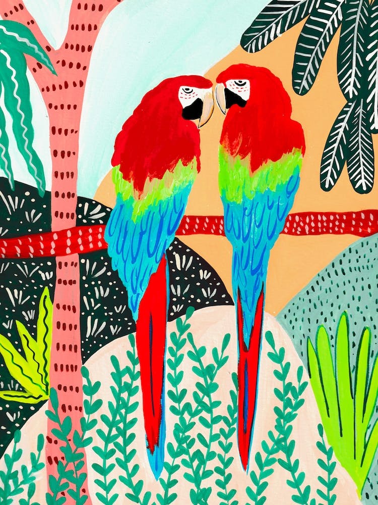 Twin Tropical Macaws