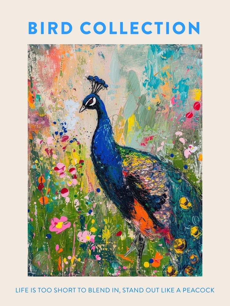 Colourful Peacock In The Wild Painting 3 Poster