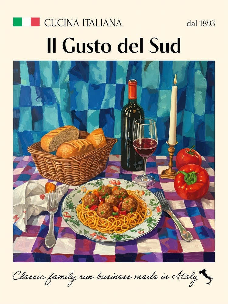 Il Gusto Del Sud Trattoria Italian Poster Food Kitchen