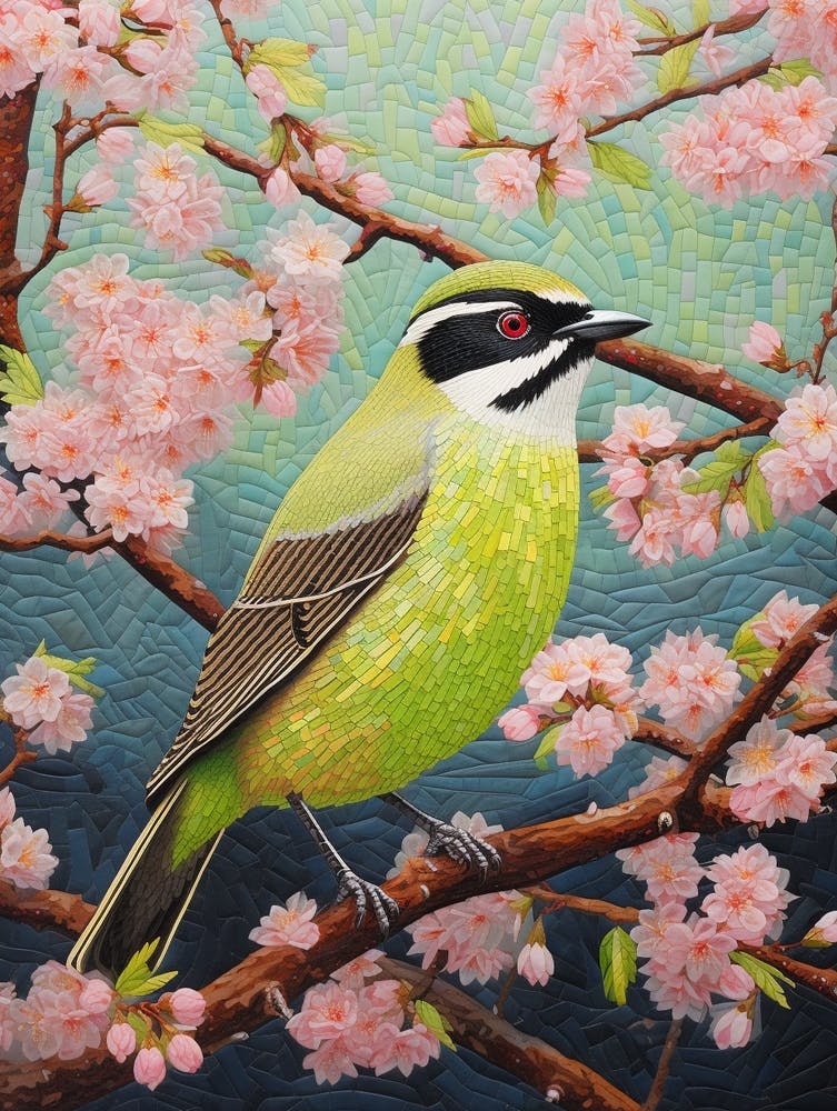 Ohara Koson Inspired Bird Painting Cedar Waxwing 2