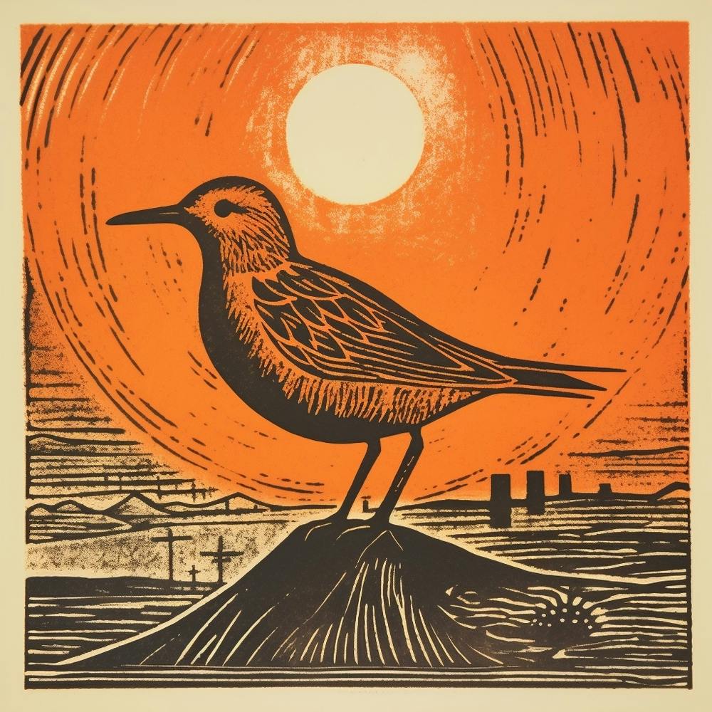 Retro Bird Lithograph Dunlin 2