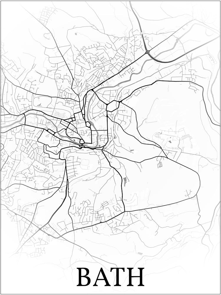 Bath, England, Uk, City Map, Black And White Fade Design