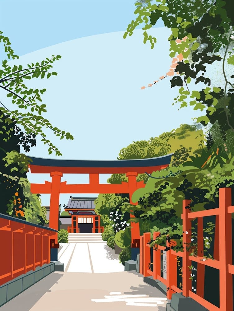 Kamakuras Tsurugaoka Hachimangu Japan 3 Colourful Illustration