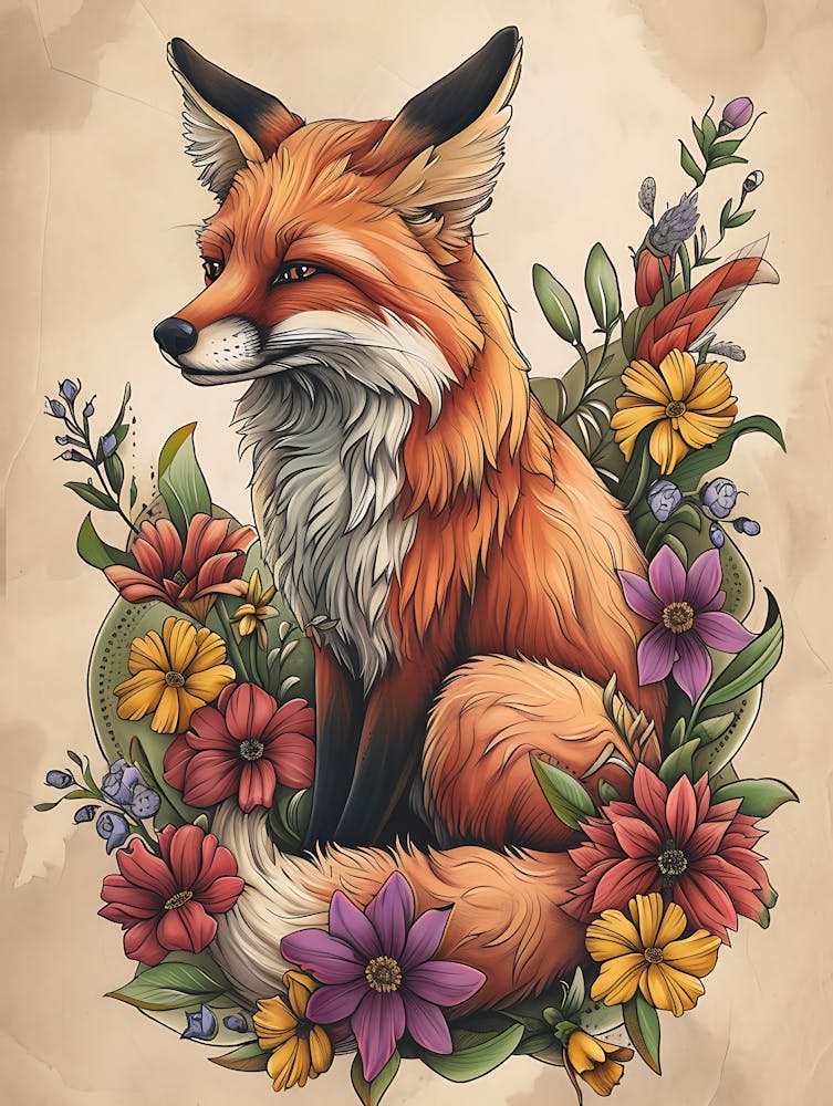 Amazing Red Fox With Flowers 17