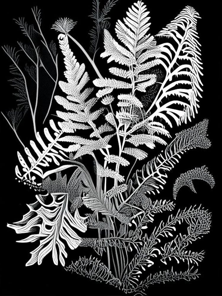Ebony Spleenwort Wildflower Linocut 1
