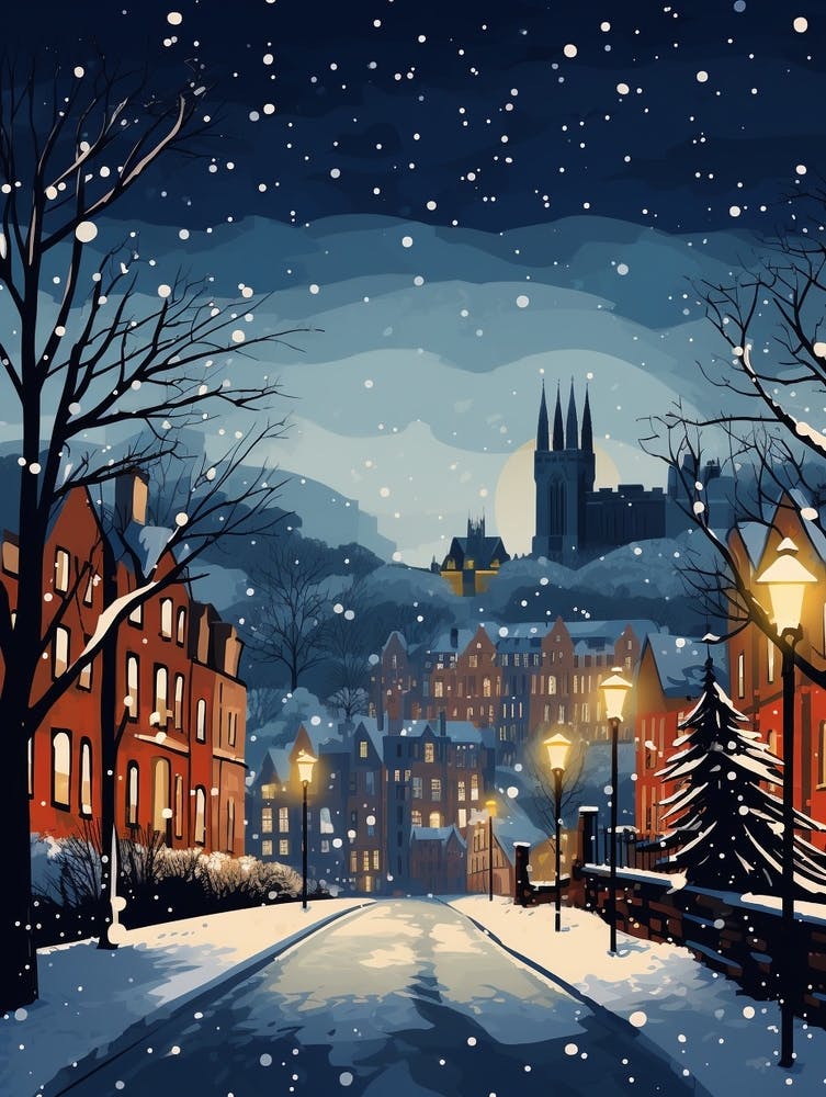 Winterreise Nacht Illustration Edinburgh Schottland 7