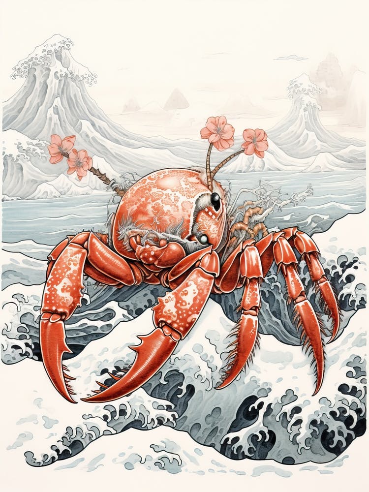 Hermit Crab Animal Drawing In The Style Of Ukiyo E 2