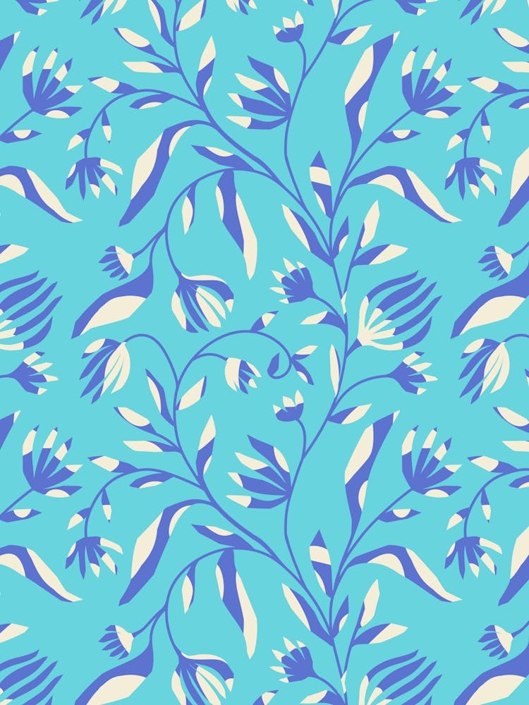 Climbing Paper Cut Floral Vine - Blue, Periwinkle, White