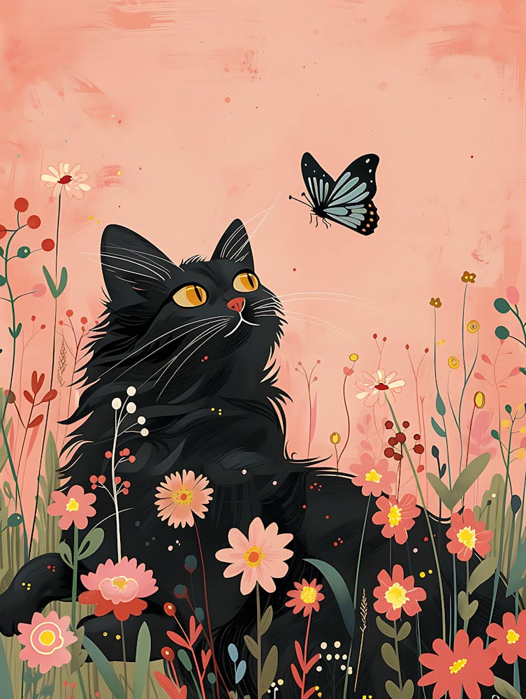 Black Cat With Butterfly 1
