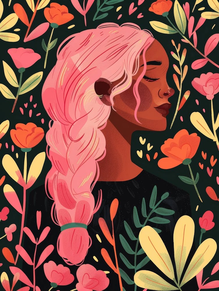 Portrait Of A Girl With Pink Hair