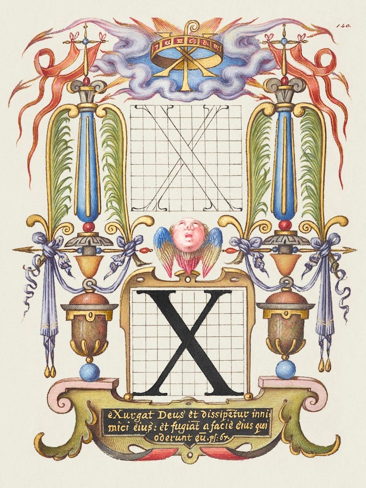 Guide For Constructing The Letter X From Mira Calligraphiae Monumenta, Joris Hoefnagel