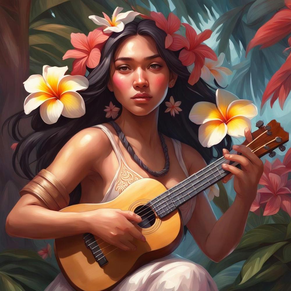 Filipino Girl with Flowers Playing The Ukulele