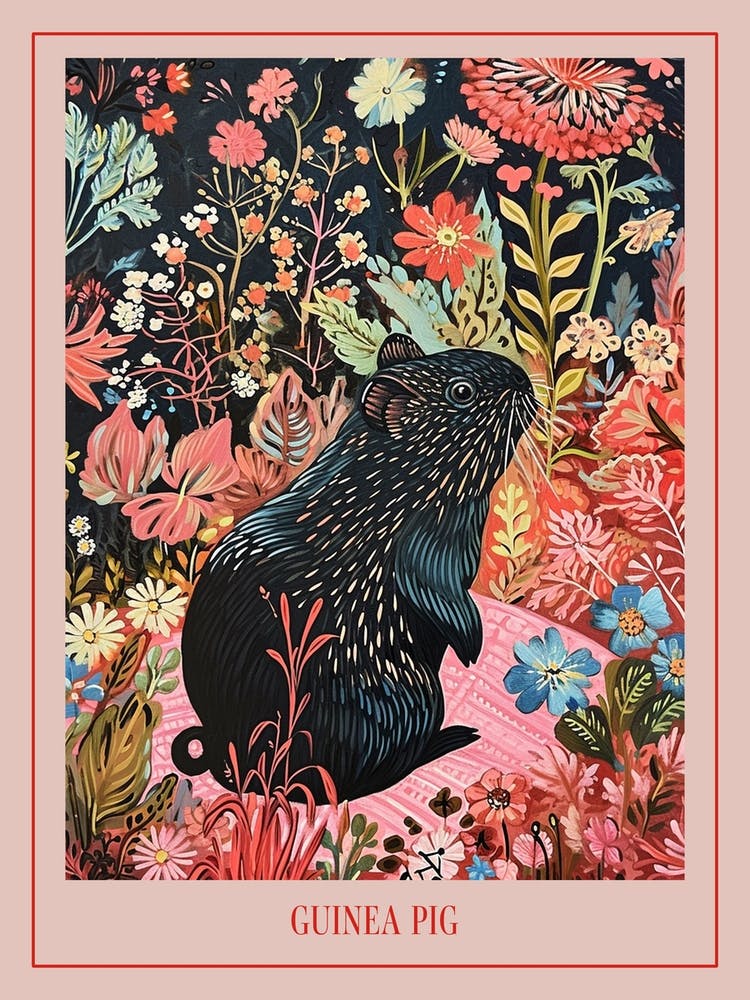 Floral Animal Painting Guinea Pig 3 Poster