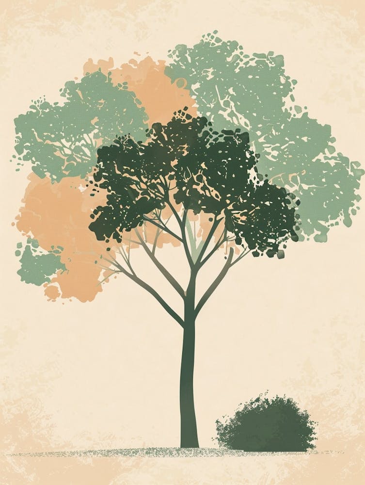 Mahogany Tree Minimal Japandi Illustration 2