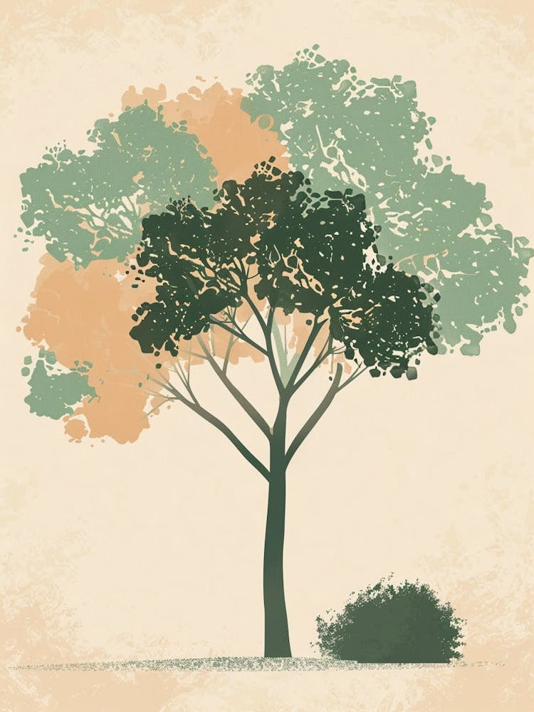 Mahogany Tree Minimal Japandi Illustration 2