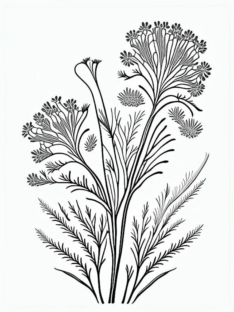 Caraway Herb William Morris Inspired Line Drawing 2