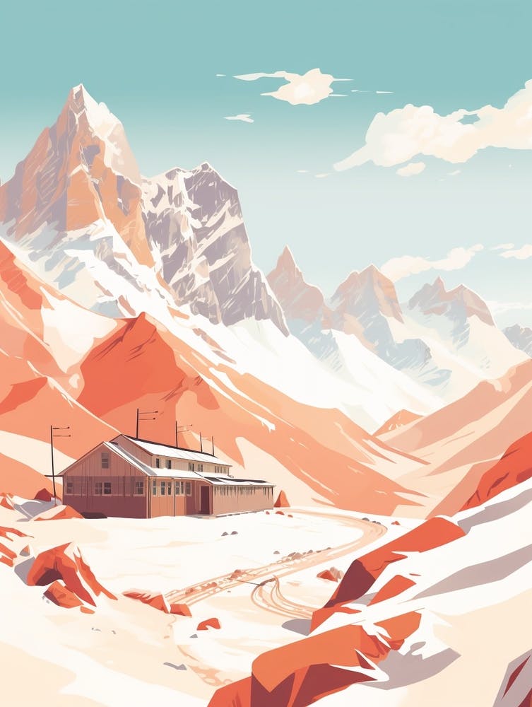 Vintage Winter Travel Illustration Pamir Mountains Tajikistan 3