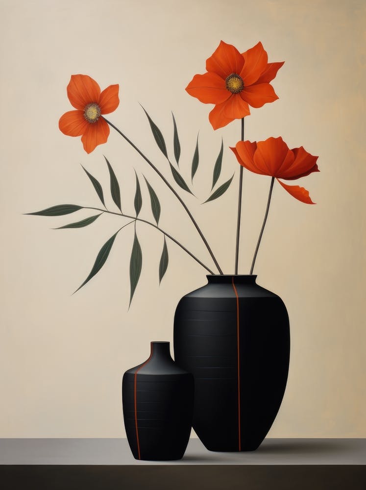 Flowers In Black Vases