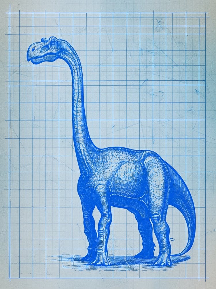 Brachiosaurus Dinosaur Blue Print Sketch 1
