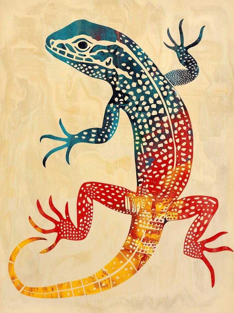 Colourful Rainbow Lizard Block Print 3
