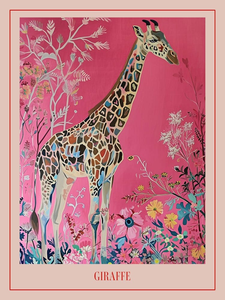 Floral Animal Painting Giraffe 1 Poster