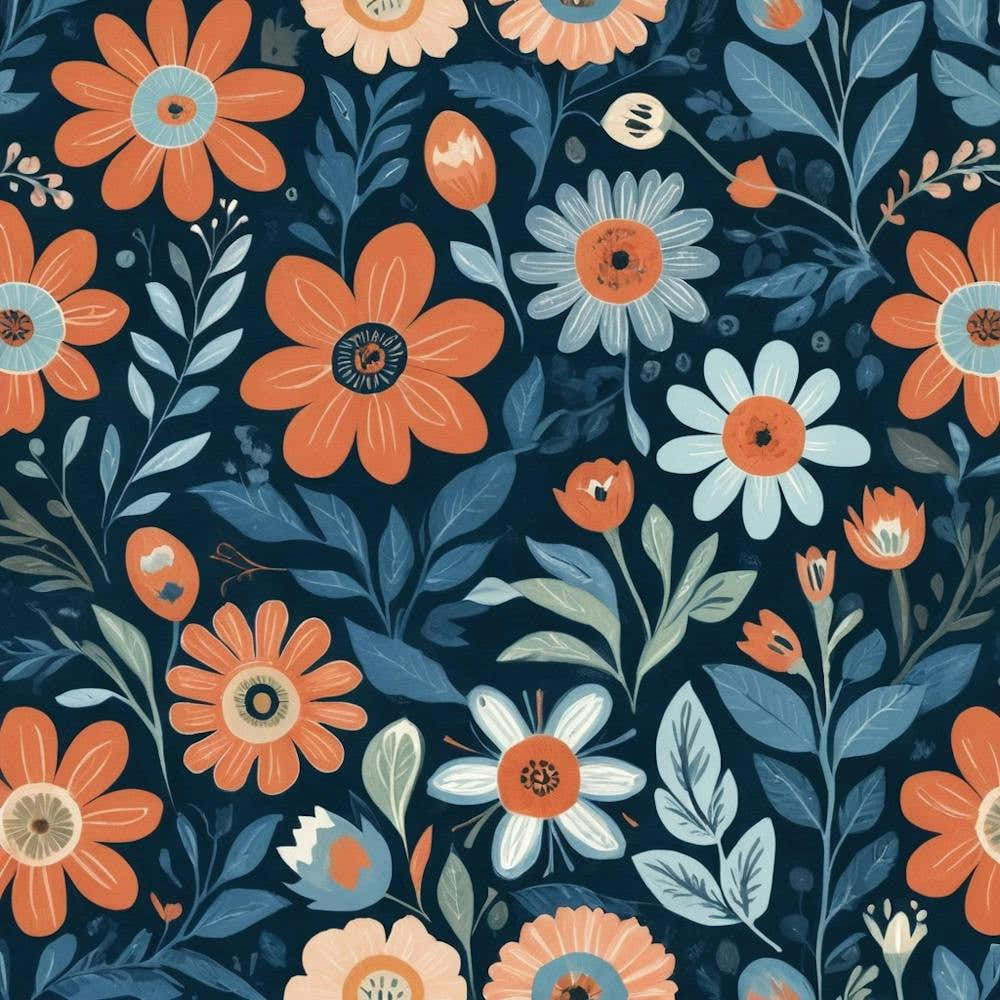 Folk Flowers Blue 0